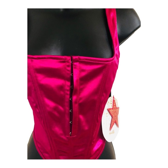 deep pink shaped hook n eye closure satin sheen effect sleeveless bustier size L - Picture 6 of 15